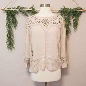 Miss Me Studded Blouse with Lace Insets XS